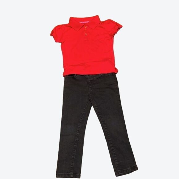 Girls 4T Bundle Black Denim Jeans, Pink Leggings, Sparkly Red Sweater Red Baby G - Picture 3 of 14